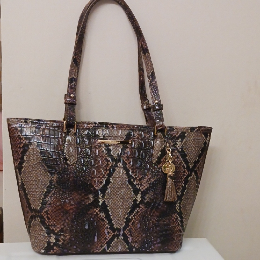 Brahmin Brown Snake Print Tote Bag